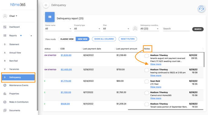 Owner Portal - Delinquency Updates